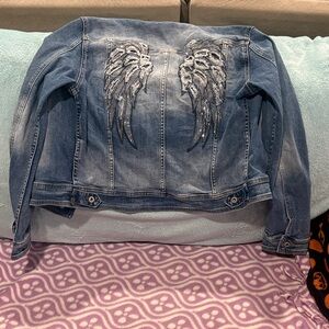 Ella & Cherry Women's Blue Jean Jacket with Angel Wing Embroidery NEW UNUSED